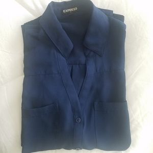 Express navy blue button down dress portofino